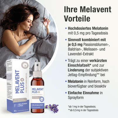 Sie sehen eine Packung Melatonin Einschlaf-Spray – hochdosiert – 0,5 mg Melatonin pro Tagesdosis – mit Pflanzenextrakten – 6 Monatsvorrat, Produktbild: 03 Melatonin Einschlaf-Spray – hochdosiert – 0,5 mg Melatonin pro Tagesdosis – mit Pflanzenextrakten – 6 Monatsvorrat, A-Nr.: 5895757 - 03