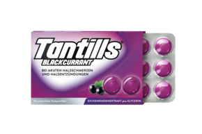 Sie sehen eine Packung Tantills® Halspastillen Blackcurrant, Produktbild: 01 Tantills® Halspastillen Blackcurrant, A-Nr.: 5324374 - 01