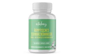 Sie sehen eine Packung Vitabay Ägyptisches Schwarzkümmelöl 500 mg Weichkapseln, Produktbild: 01 Vitabay Ägyptisches Schwarzkümmelöl 500 mg Weichkapseln, A-Nr.: 5878718 - 01