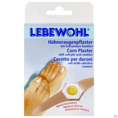 Sie sehen eine Packung Huehneraugen Pflaster Lebewohl Komfort 8st, Produktbild: 01 Huehneraugen Pflaster Lebewohl Komfort 8st, A-Nr.: 5759327 - 01