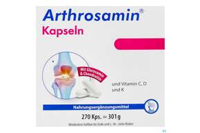 Sie sehen eine Packung Arthrosamin Kapseln Glucosamin +chondroitin +vitamin K 270st, Produktbild: 01 Arthrosamin Kapseln Glucosamin +chondroitin +vitamin K 270st, A-Nr.: 3572783 - 01