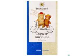 Sie sehen eine Packung Sonnentor Tee/bio/doppelkammerbeutel Ingwer Kurkuma 02571 18st, Produktbild: 01 Sonnentor Tee/bio/doppelkammerbeutel Ingwer Kurkuma 02571 18st, A-Nr.: 5226967 - 01