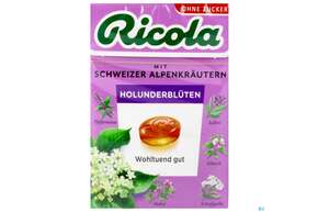 Sie sehen eine Packung Ricola Zuckerfrei Holunderblueten Box 50g, Produktbild: 01 Ricola Zuckerfrei Holunderblueten Box 50g, A-Nr.: 5627502 - 01