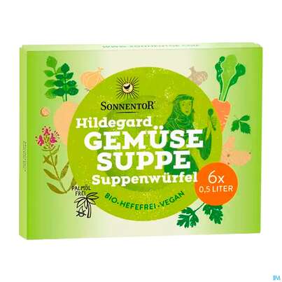 Sie sehen eine Packung Sonnentor Gemuese Suppenwuerfel Hildegard Bio 01403 6st, Produktbild: 01 Sonnentor Gemuese Suppenwuerfel Hildegard Bio 01403 6st, A-Nr.: 4389667 - 01