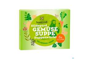 Sie sehen eine Packung Sonnentor Bio Gemuese Suppen-wuerfel 10g 01403 6st, Produktbild: 01 Sonnentor Bio Gemuese Suppen-wuerfel 10g 01403 6st, A-Nr.: 4389667 - 01