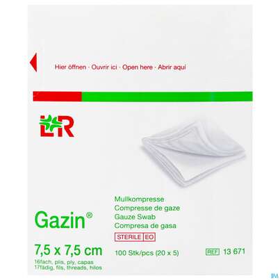 Mullkompressen Gazin Baumw.17faedig Steril 16fach 7,5x7,5cm 20x5 100st, A-Nr.: 2384795 - 01