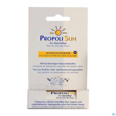 Sie sehen eine Packung Sonnenprodukte Propoli Lippenpflegestift Sun 1st, Produktbild: 06 Sonnenprodukte Propoli Lippenpflegestift Sun 1st, A-Nr.: 3693305 - 06