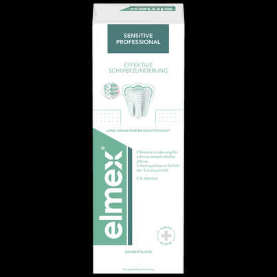 Sie sehen eine Packung elmex® Sensitive Professional Zahnspülung 400ml, Produktbild: 01 elmex® Sensitive Professional Zahnspülung 400ml, A-Nr.: 4156874 - 01
