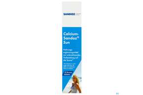 Sie sehen eine Packung Sonnenprodukte Calcium Sandoz Sun Brausetabl 500mg 20st, Produktbild: 01 Sonnenprodukte Calcium Sandoz Sun Brausetabl 500mg 20st, A-Nr.: 3905492 - 01