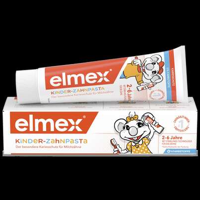 Sie sehen eine Packung elmex® Kinder Zahncreme 50ml, Produktbild: 01 elmex® Kinder Zahncreme 50ml, A-Nr.: 5428010 - 01