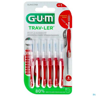 Gum Interdentalbuersten Travler/kerze/rot Draht 0,46mm Zwi 0,8mm1314g 6st, A-Nr.: 4123231 - 01