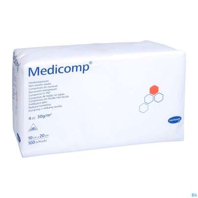Sie sehen eine Packung Kompressen Medicomp Vliesstoff 4fach Unsteril 10x 20cm 100st, Produktbild: 05 Kompressen Medicomp Vliesstoff 4fach Unsteril 10x 20cm 100st, A-Nr.: 1652058 - 05