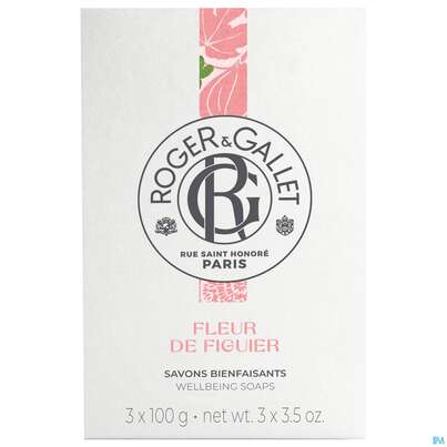 Sie sehen eine Packung Seifen Roger & Gallet Wellbeing/soap Box Fleur De Figuier 3x100 300g, Produktbild: 01 Seifen Roger & Gallet Wellbeing/soap Box Fleur De Figuier 3x100 300g, A-Nr.: 5733440 - 01