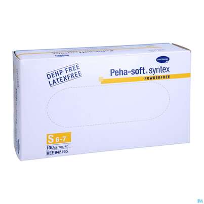 Sie sehen eine Packung Untersuchungshandschuhe Peha/soft/puderfrei Syntex Unsteril Klein S 94216 100st, Produktbild: 05 Untersuchungshandschuhe Peha/soft/puderfrei Syntex Unsteril Klein S 94216 100st, A-Nr.: 3700838 - 05