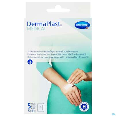 Wundpflaster Dermaplast/medical Selbstklebend Steril Wasserdicht 7,2x 5cm 5st, A-Nr.: 4489564 - 01