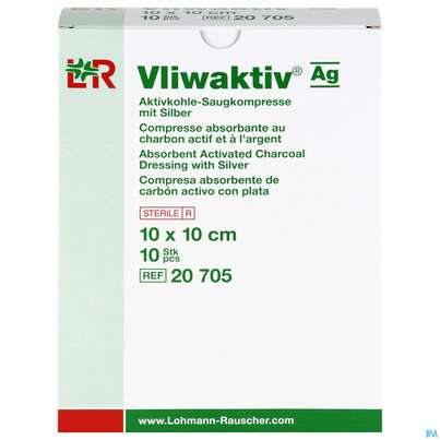 Wundverband Vliwaktiv/ag Aktivkohle Saugkompresse +silber 10x 10cm 10st, A-Nr.: 3073399 - 01