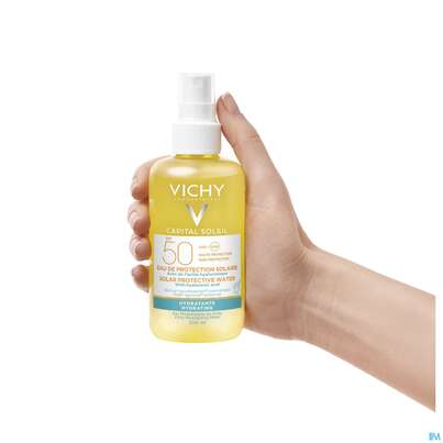 Sie sehen eine Packung Sonnenprodukte Vichy/capital Soleil Hyaluron Spray Lsf50 200ml, Produktbild: 06 Sonnenprodukte Vichy/capital Soleil Hyaluron Spray Lsf50 200ml, A-Nr.: 5232270 - 06