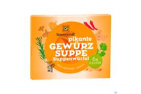 Sie sehen eine Packung Sonnentor Bio Suppenwuerfel Pikant 10g 01401 6st, Produktbild: 01 Sonnentor Bio Suppenwuerfel Pikant 10g 01401 6st, A-Nr.: 4389696 - 01
