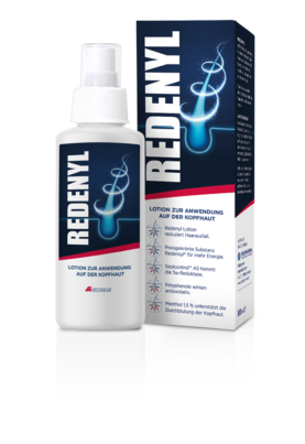 Sie sehen eine Packung Redenyl® Lotion zur Anwendung auf der Kopfhaut, Produktbild: 01 Redenyl® Lotion zur Anwendung auf der Kopfhaut, A-Nr.: 5911870 - 01