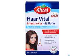 Sie sehen eine Packung Abtei Tabl Haar Vital Titandioxidfrei 50000 30st, Produktbild: 01 Abtei Tabl Haar Vital Titandioxidfrei 50000 30st, A-Nr.: 5720443 - 01
