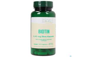 Sie sehen eine Packung Bios Biotin 0,45mg 100 Kapseln, Produktbild: 01 Bios Biotin 0,45mg 100 Kapseln, A-Nr.: 3890738 - 01