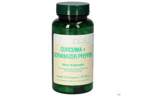Sie sehen eine Packung Bios Curcuma+schwarzer Pfeffer 100 Kapseln, Produktbild: 01 Bios Curcuma+schwarzer Pfeffer 100 Kapseln, A-Nr.: 5231282 - 01