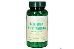 Sie sehen eine Packung Bios Griffonia Mit Vitamin B6 100 Kapseln, Produktbild: 01 Bios Griffonia Mit Vitamin B6 100 Kapseln, A-Nr.: 5585749 - 01