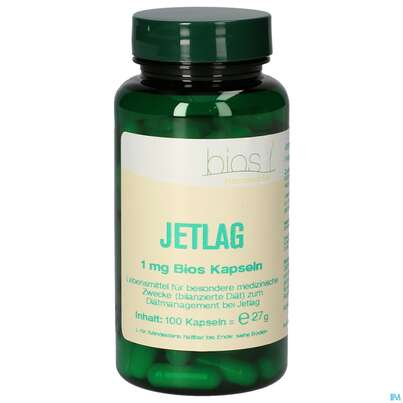 Sie sehen eine Packung Bios Jetlag 1mg 100 Kapseln, Produktbild: 02 Bios Jetlag 1mg 100 Kapseln, A-Nr.: 4246910 - 02