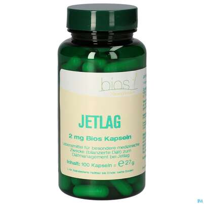 Sie sehen eine Packung Bios Jetlag 2mg 100 Kapseln, Produktbild: 02 Bios Jetlag 2mg 100 Kapseln, A-Nr.: 4246933 - 02