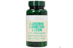 Sie sehen eine Packung Bios l-arginin/l-ornithin/l-lysin 4:3:4 100 Kapseln, Produktbild: 01 Bios l-arginin/l-ornithin/l-lysin 4:3:4 100 Kapseln, A-Nr.: 3891956 - 01