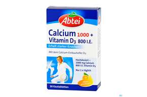 Sie sehen eine Packung Calcium 1000 Osteo Vital Kautabl Abtei 30st, Produktbild: 01 Calcium 1000 Osteo Vital Kautabl Abtei 30st, A-Nr.: 4333626 - 01