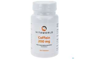 Sie sehen eine Packung Coffein Tabl 200mg Vegan -vita World 180st, Produktbild: 01 Coffein Tabl 200mg Vegan -vita World 180st, A-Nr.: 4996545 - 01