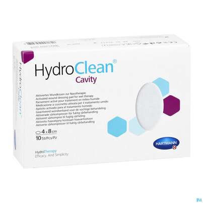 Sie sehen eine Packung Hydroclean Wundkissen Cavity Oval 4x 8cm 10st, Produktbild: 05 Hydroclean Wundkissen Cavity Oval 4x 8cm 10st, A-Nr.: 5310633 - 05