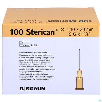 Injektionsspritzen U.zubeh. Einmalkanuelen Braun/sterican/blutentn. G19x1 1/4 1,1x30mm 46653 100st, A-Nr.: 3731827 - 01