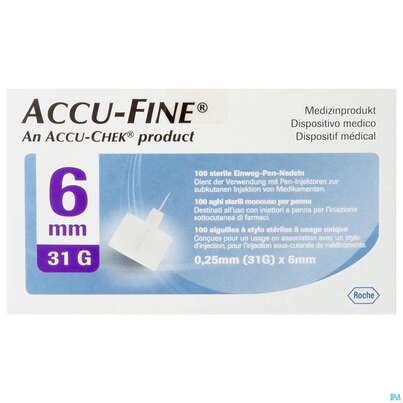 Injektionsspritzen U.zubeh. Insulin Accu-fine Pen Nadeln 0,25mm(31g)/6mm 100st, A-Nr.: 3676198 - 01