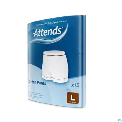 Sie sehen eine Packung Inkontinenz Attends Stretch Pants Netzhosen L 15st, Produktbild: 04 Inkontinenz Attends Stretch Pants Netzhosen L 15st, A-Nr.: 3429577 - 04