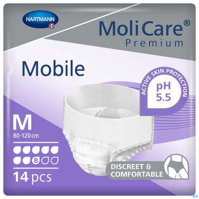 Inkontinenz Molicare Premium/mobile/8 Tropfen Lila M 80-120cm 14st, A-Nr.: 3078600 - 01