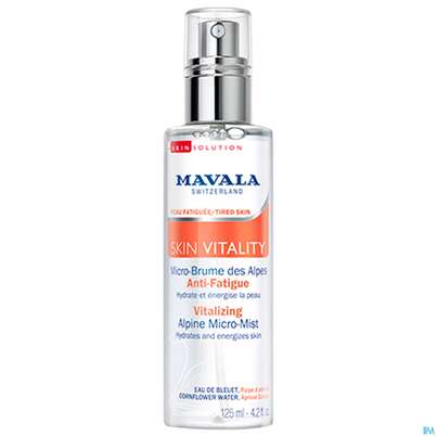 Sie sehen eine Packung Mavala Skin Vitality Micro Spray 536.02 125ml, Produktbild: 01 Mavala Skin Vitality Micro Spray 536.02 125ml, A-Nr.: 4910704 - 01