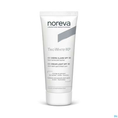 Sie sehen eine Packung Noreva Trio White Xp Getönte Cc Creme Hell Lsf30 40ml, Produktbild: 01 Noreva Trio White Xp Getönte Cc Creme Hell Lsf30 40ml, A-Nr.: 5354843 - 01