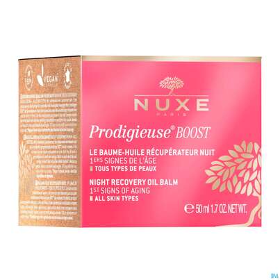 Sie sehen eine Packung Nuxe Creme/prodigieuse Boost/nightbalm Recovery Oil Alle Typ. 50ml, Produktbild: 02 Nuxe Creme/prodigieuse Boost/nightbalm Recovery Oil Alle Typ. 50ml, A-Nr.: 5095502 - 02