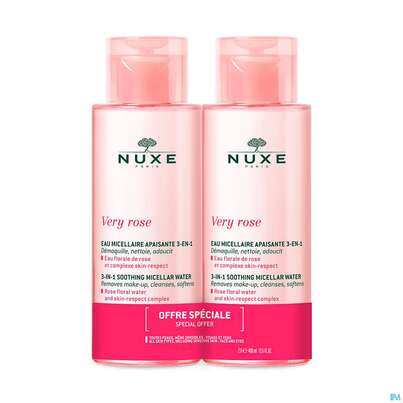 Sie sehen eine Packung Nuxe Very Rose Micellar Water Sensitive Skin Duo 400ml 2st, Produktbild: 02 Nuxe Very Rose Micellar Water Sensitive Skin Duo 400ml 2st, A-Nr.: 5806788 - 02