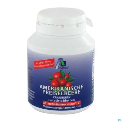 Sie sehen eine Packung Preiselbeer Lutschtabl Amer Avi 60st, Produktbild: 02 Preiselbeer Lutschtabl Amer Avi 60st, A-Nr.: 3831167 - 02