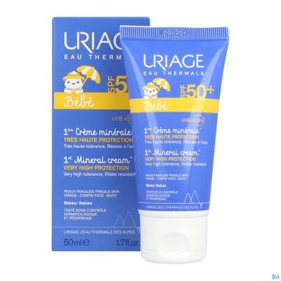 Sie sehen eine Packung Sonnenprodukte Uriage Baby Spf50 Mineralische Creme 50ml, Produktbild: 04 Sonnenprodukte Uriage Baby Spf50 Mineralische Creme 50ml, A-Nr.: 5617610 - 04