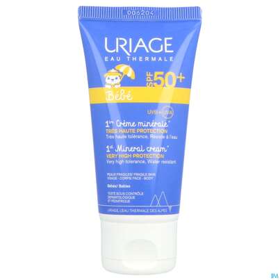 Sie sehen eine Packung Sonnenprodukte Uriage Baby Spf50 Mineralische Creme 50ml, Produktbild: 05 Sonnenprodukte Uriage Baby Spf50 Mineralische Creme 50ml, A-Nr.: 5617610 - 05