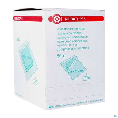 Vlieskompressen Nobatop Steril 4fach 7,5x 7,5cm 50x2 100st, A-Nr.: 2336218 - 02