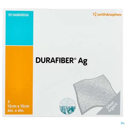 Wundverband Durafiber/ag Antimikrobiell 15x15cm 66800 5st, A-Nr.: 3815895 - 01