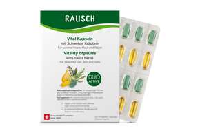 Sie sehen eine Packung RAUSCH Schweizer Kräuter Vital Kapseln Monatspackung, Produktbild: 01 RAUSCH Schweizer Kräuter Vital Kapseln Monatspackung, A-Nr.: 3393388 - 01