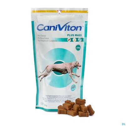 Sie sehen eine Packung Veterinaerprodukte Caniviton Maxi Chews Plus 90st, Produktbild: 01 Veterinaerprodukte Caniviton Maxi Chews Plus 90st, A-Nr.: 4185640 - 01