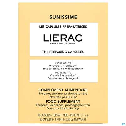 Sie sehen eine Packung Sonnenprodukte Lierac Sunissime Preparing Capsules 30cap 1pk, Produktbild: 02 Sonnenprodukte Lierac Sunissime Preparing Capsules 30cap 1pk, A-Nr.: 5849680 - 02