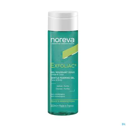Sie sehen eine Packung Noreva Exfoliac Reinigungsgel Mild 200ml, Produktbild: 02 Noreva Exfoliac Reinigungsgel Mild 200ml, A-Nr.: 5826650 - 02